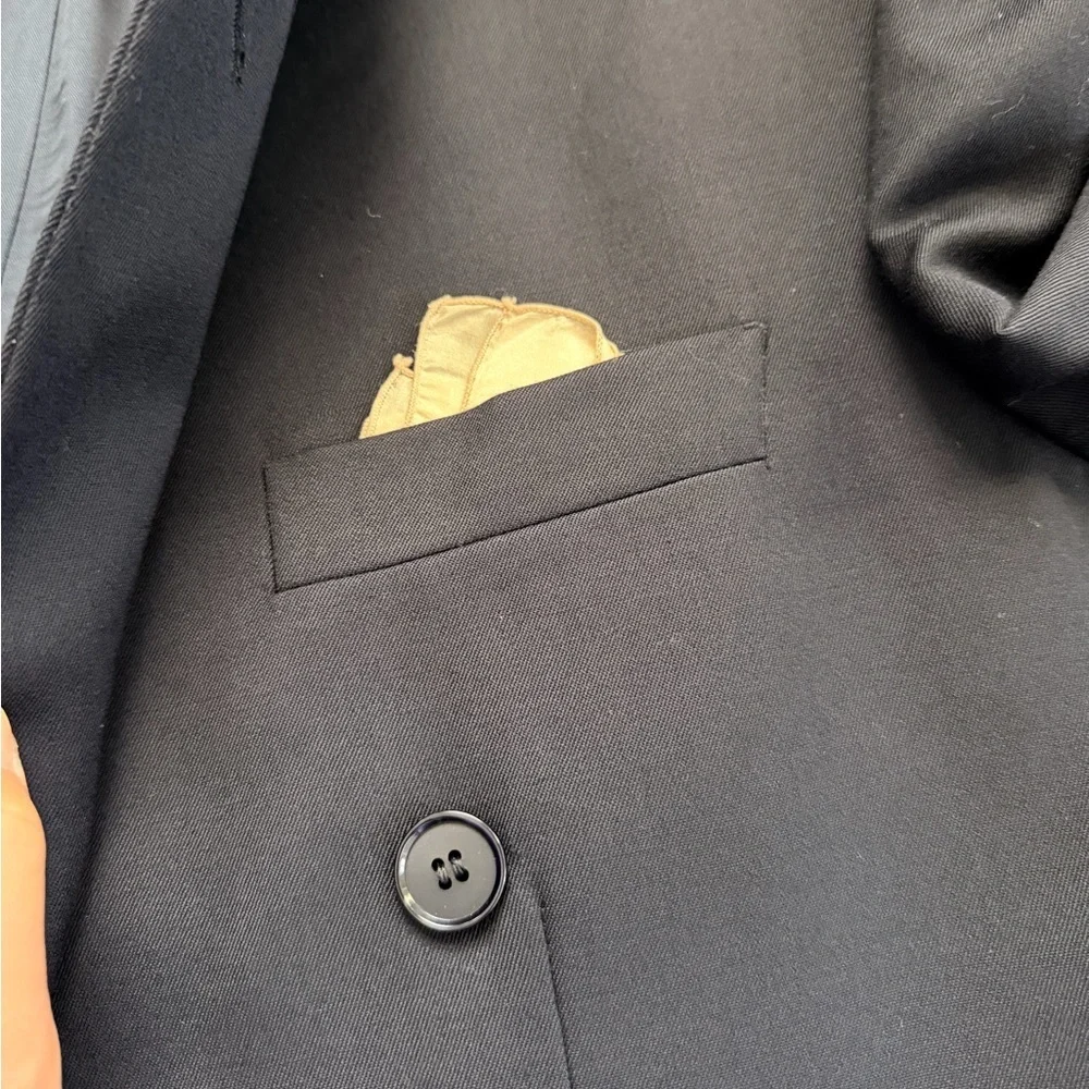 Elegant Vintage Black Double-Breasted Men's 100% Wool Made in Italy Blazer